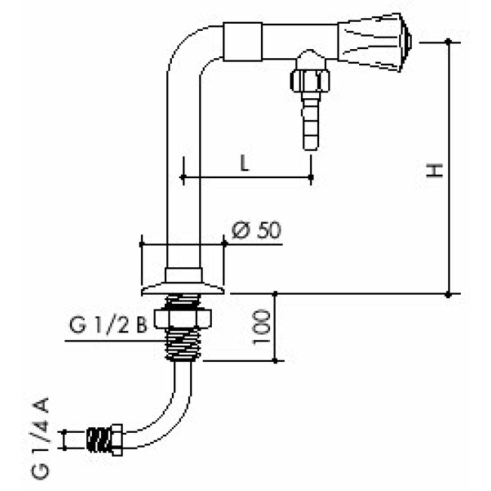 TOF 1000/630 - Dewatering laboratory valve with inlet hose, outlet down